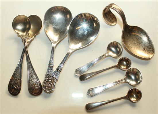 Pr caddy spoons, another & various salt spoons